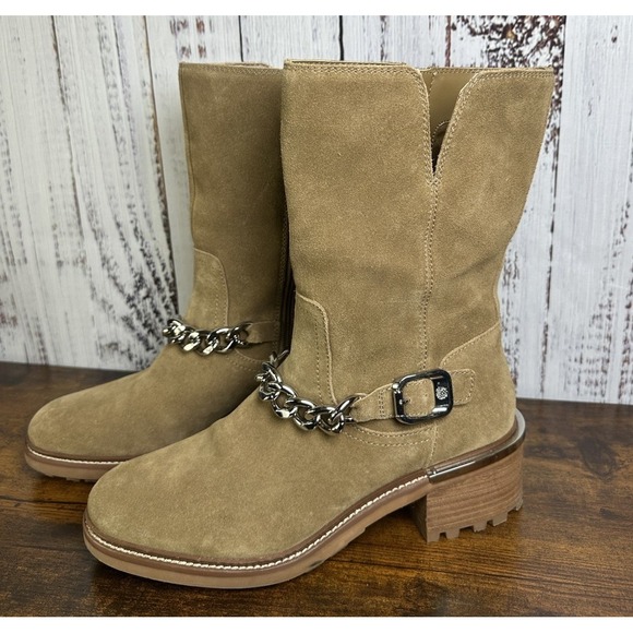 Vince Camuto Women's Kashilla Chain Link Zipper Ankle Moto Boots Shoes Size 8.5M - Picture 2 of 11